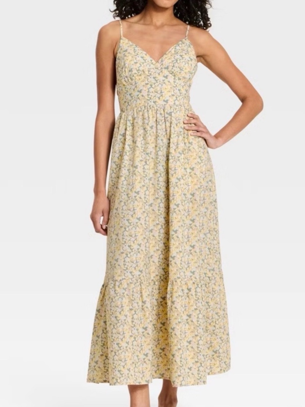 Universal Thread Cream Maxi‎ Dress with Blue Floral Print